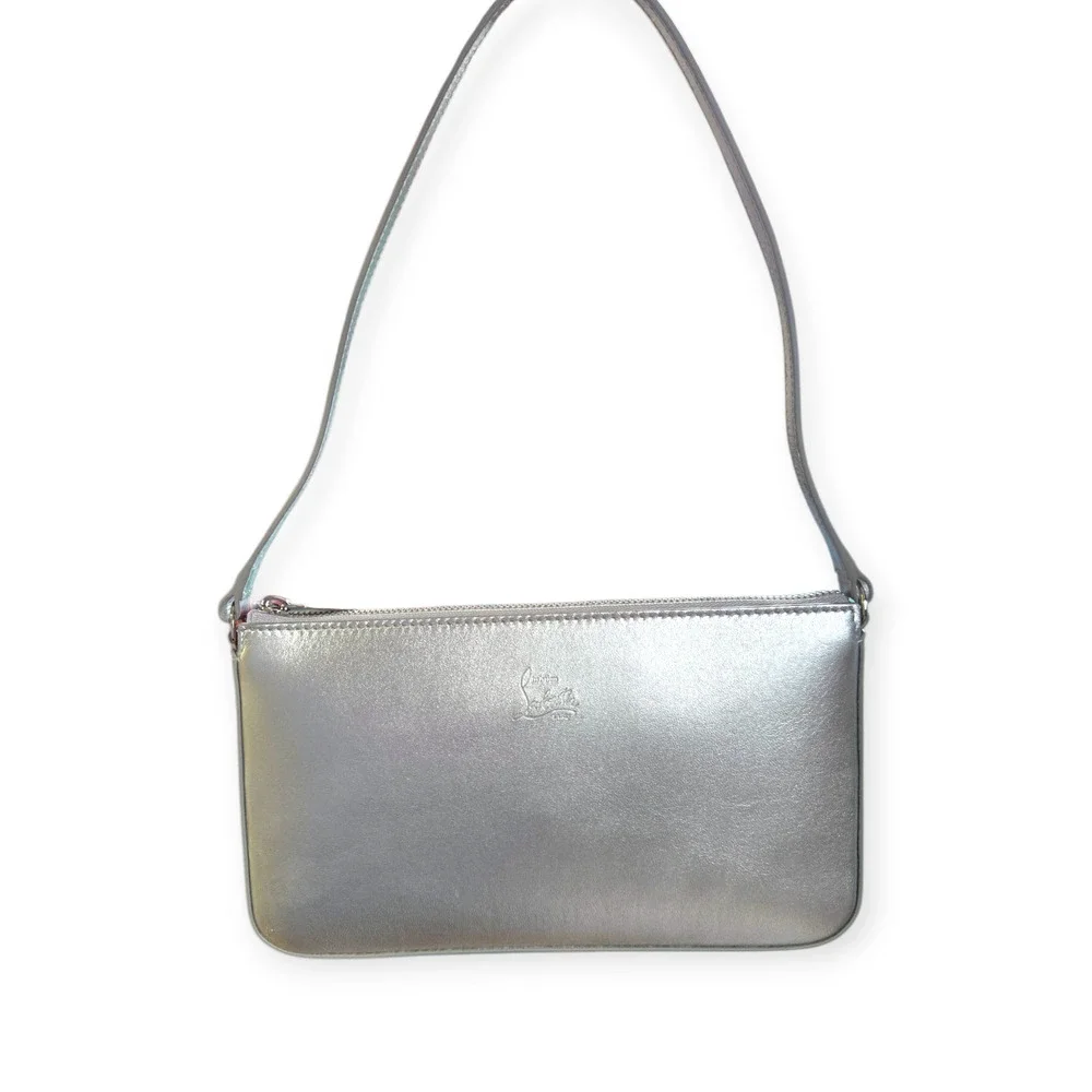 Christian‎ Louboutin Metallic Silver Leather Shoulder Hobo Bag